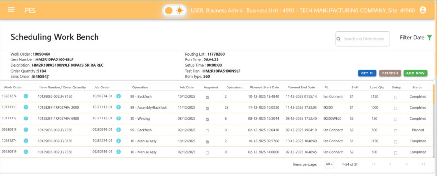 Production Execution System screen 4