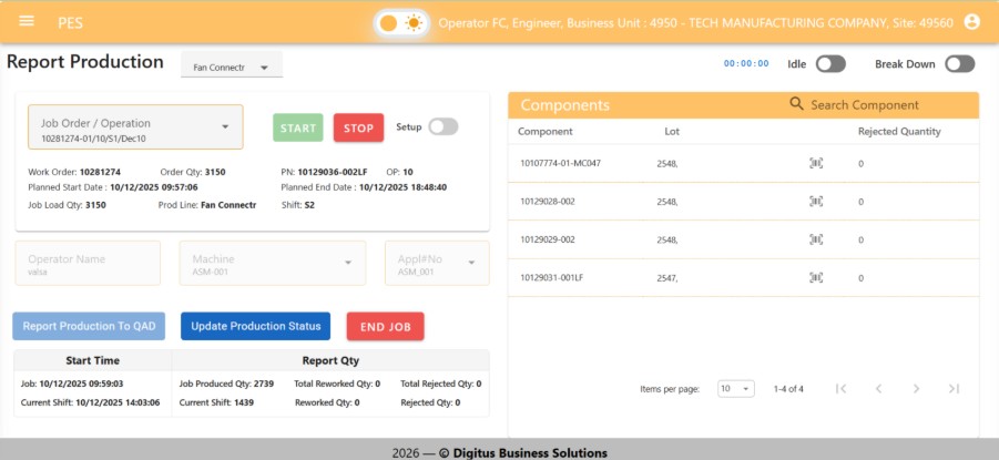 Production Execution System screen 5